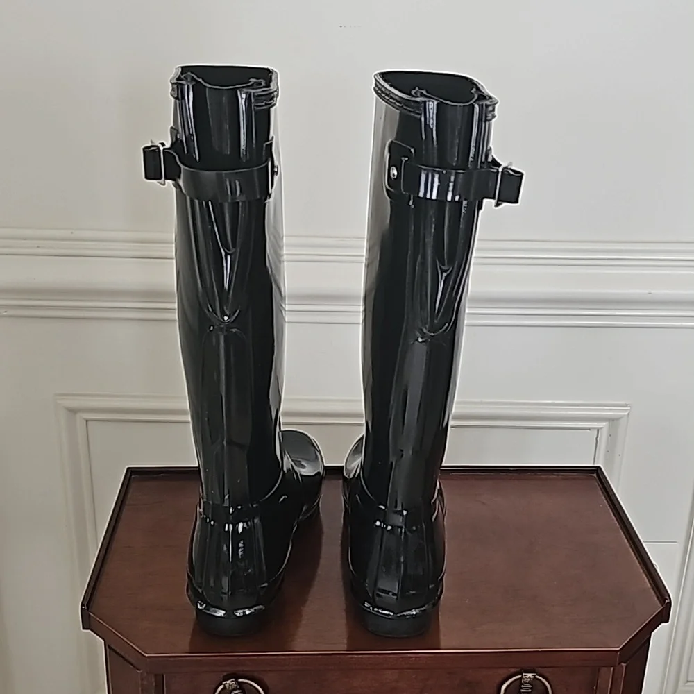 Black Shiny Hunter Size 9 Boots - Picture 5 of 8